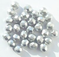 25 8mm Faceted Matte Metallic Silver Beads
